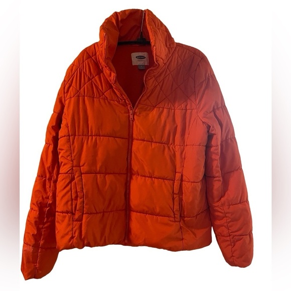 Old Navy Dark Orange Puffer Jacket Size Medium with Front Pockets EUC - Picture 1 of 10